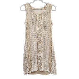 Solitaire Cream Crochet Dress Cotton Blend Sleeveless Full Lining Women's S